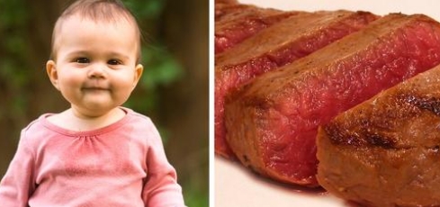 Mutter lässt ihre sechs Monate alte Tochter ein halbrohes Steak essen